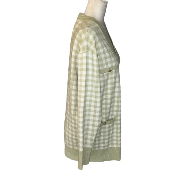 JOIE Green Gingham Checker Plaid Gold Button Front Cardigan - M - Picture 4 of 12